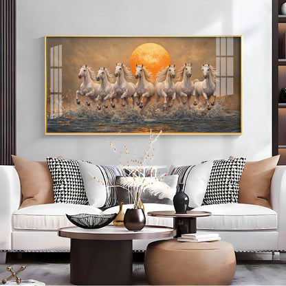 Majestic White Horses With Warm Sun Premium Acrylic Horizontal Wall Art
