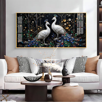 Two White Peacocks With Jewel Tails Premium Acrylic Horizontal Wall Art