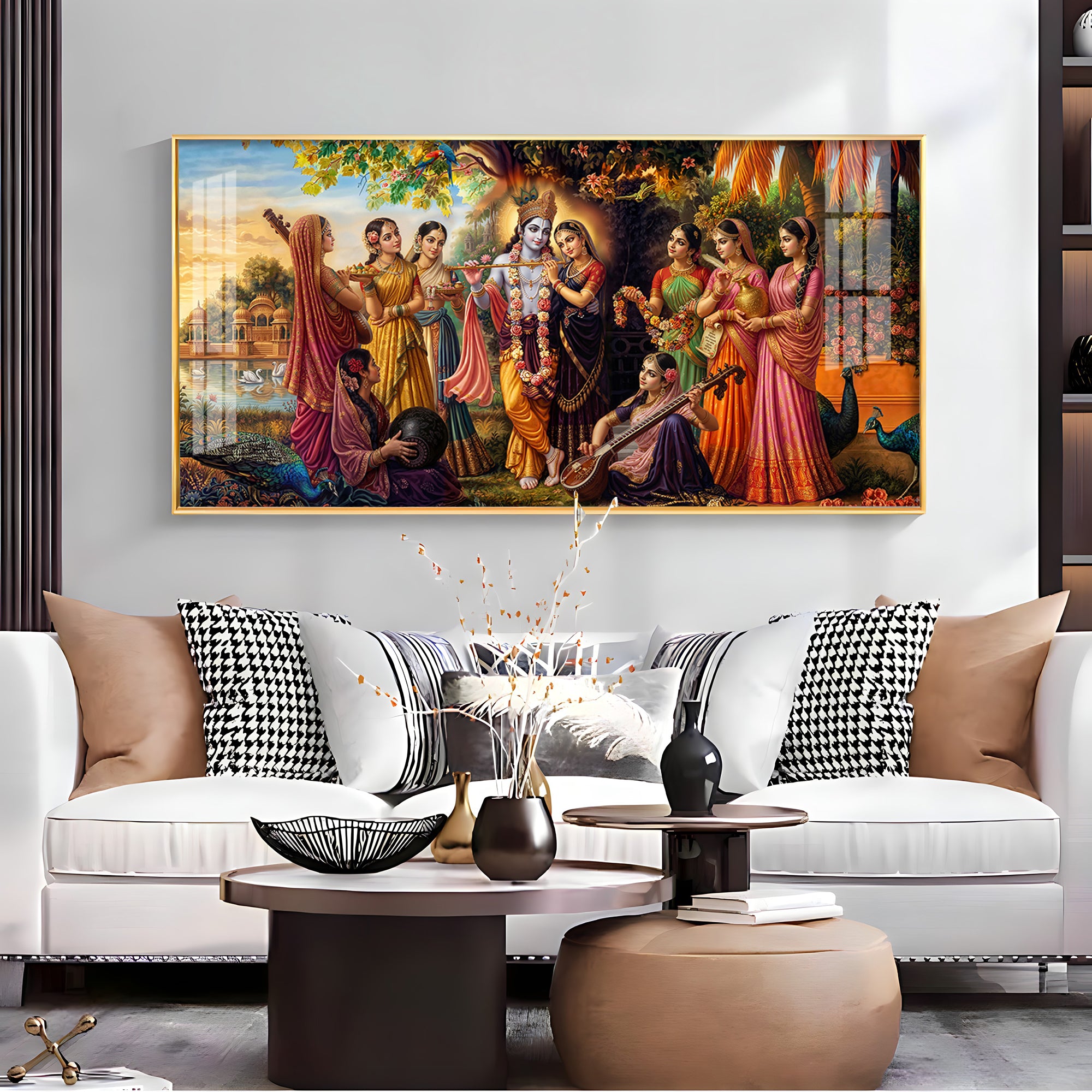 Radha Krishna With Gopiya Premium Acrylic Horizontal Wall Art