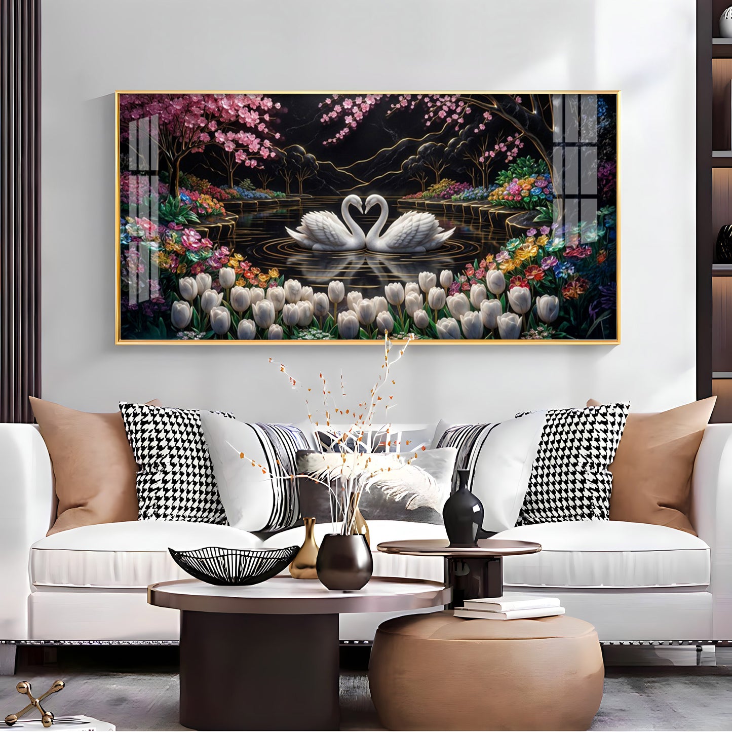 Romantic Swan Lake Love Birds Premium Acrylic Horizontal Wall Art
