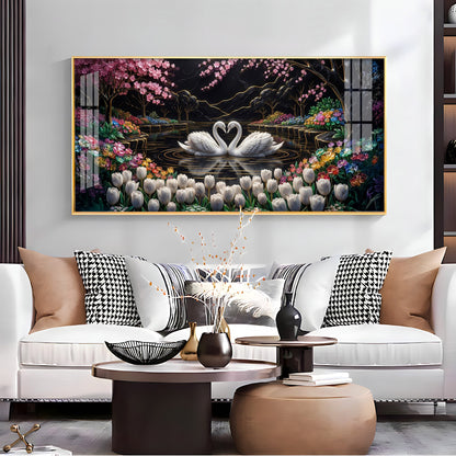 Romantic Swan Lake Love Birds Premium Acrylic Horizontal Wall Art