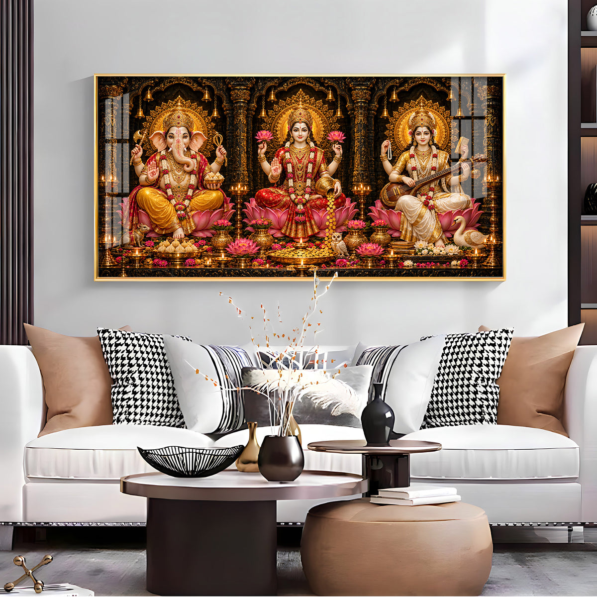 Maa Lakshmi, Saraswati & Ganesha Ji Premium Acrylic Horizontal Wall Art