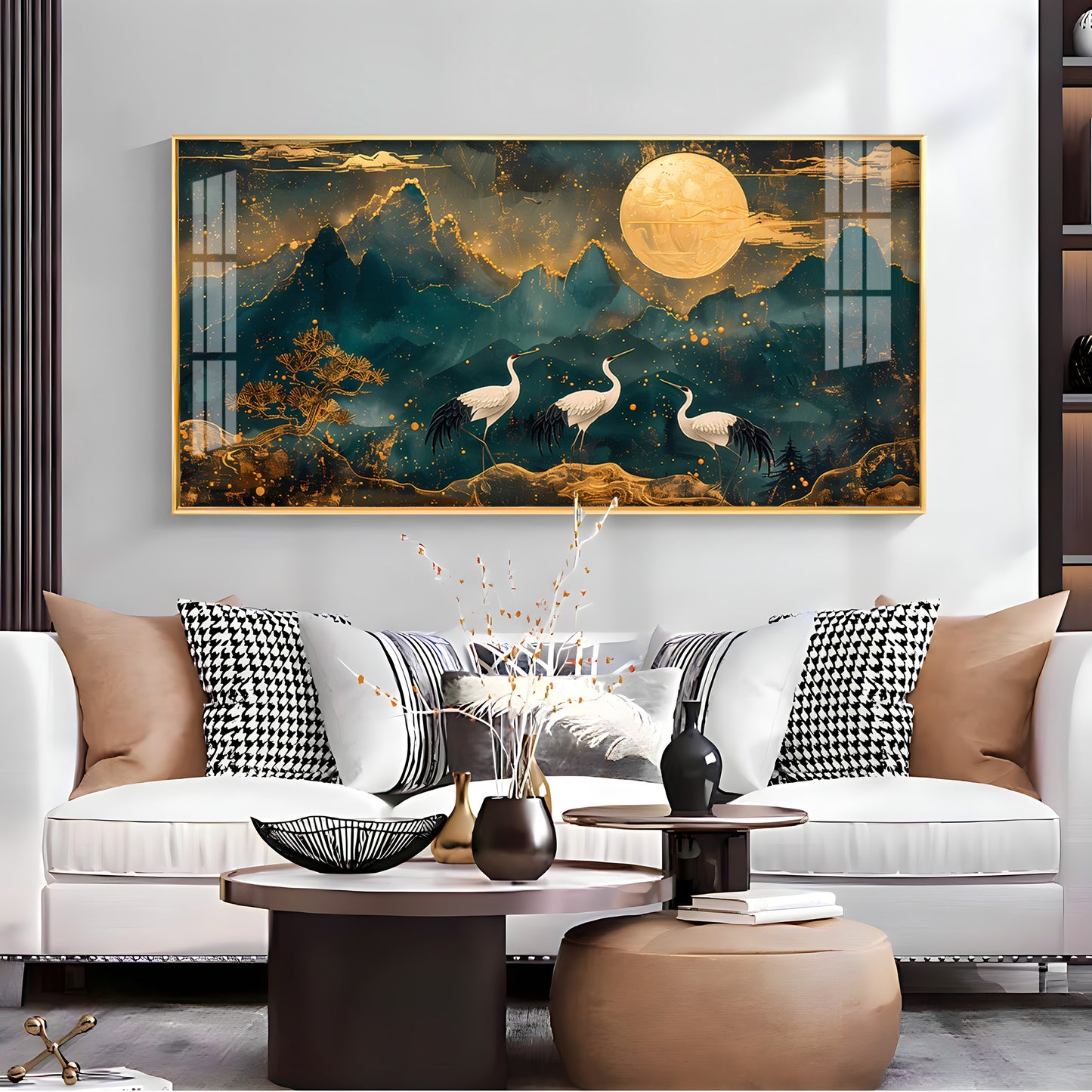 Cranes In Moonlight Premium Acrylic Horizontal Wall Art