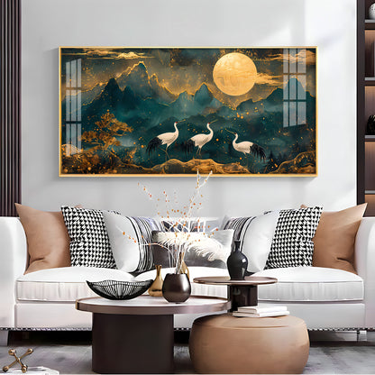 Cranes In Moonlight Premium Acrylic Horizontal Wall Art