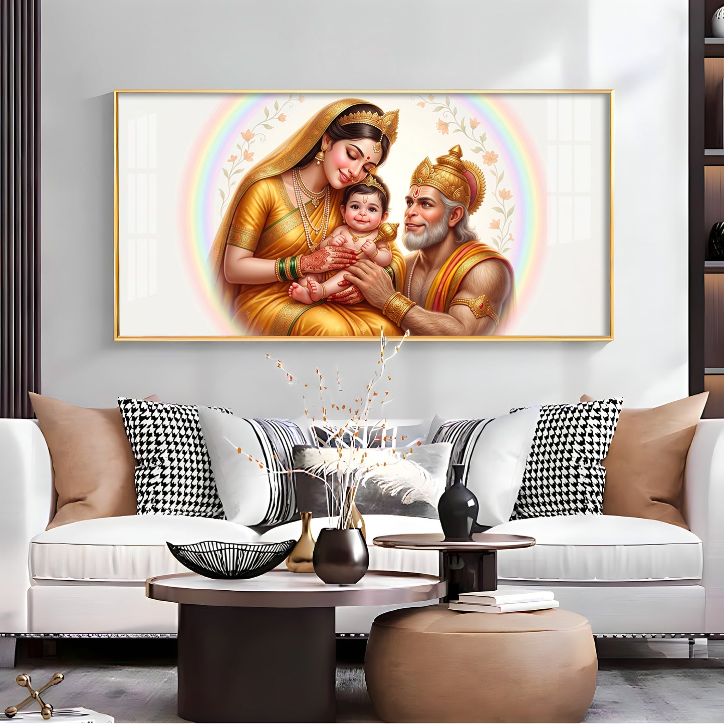 Hanuman Ji With Mata Anjana & Kesari  Premium Acrylic Horizontal Wall Art