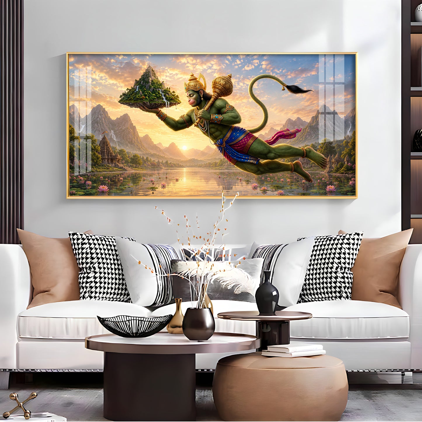 Lord Hanuman Carrying Sanjeevani Mountain Premium Acrylic Horizontal Wall Art