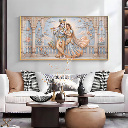 Krishna Playing The Flute Beside Radha Premium Acrylic Horizontal Wall Art