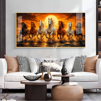 Seven Horses Sunburst Premium Acrylic Horizontal Wall Art