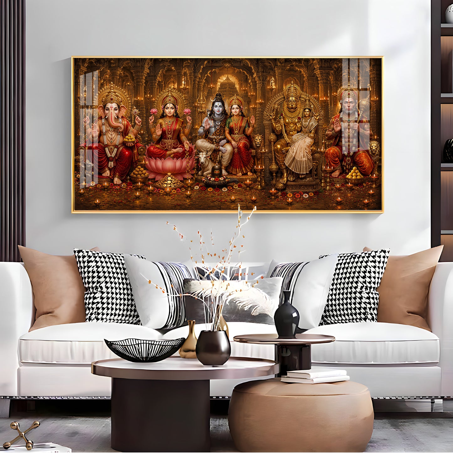Ganesha, Lakshmi, Shiv Parvati, Narsing Dev,& Hanuman Ji Premium Acrylic Horizontal Wall Art