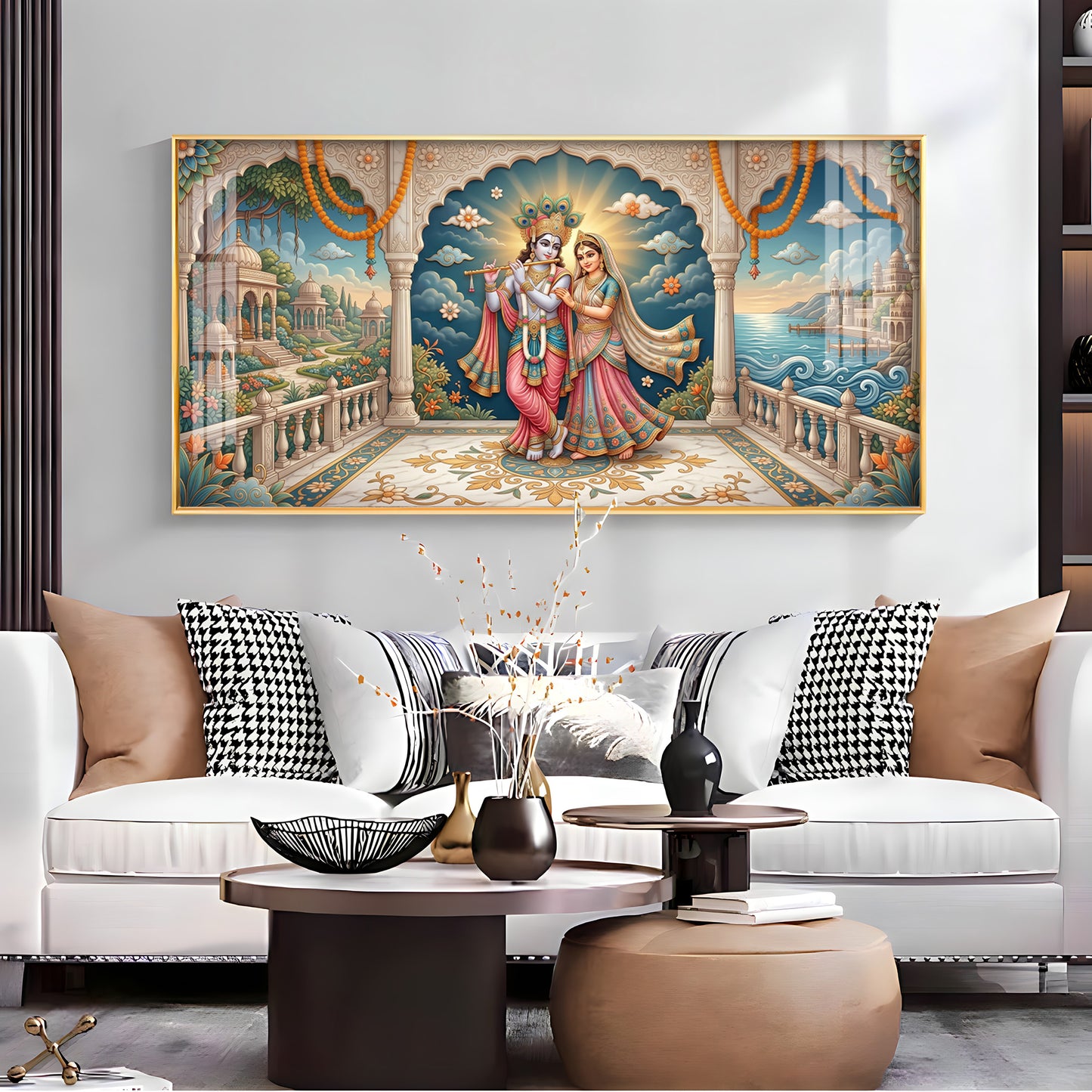 Shri Radha Krishna Holding A Flute Premium Acrylic Horizontal Wall Art