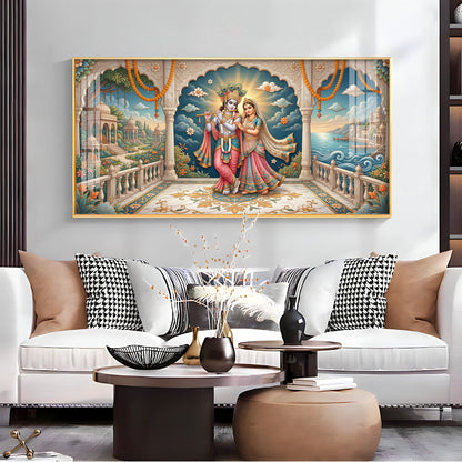 Shri Radha Krishna Holding A Flute Premium Acrylic Horizontal Wall Art