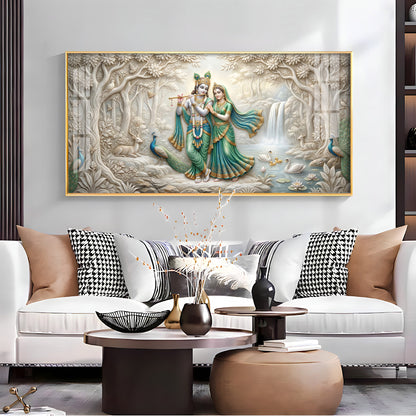 Radha Krishna Standing Together Premium Acrylic Horizontal Wall Art