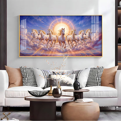 Seven Galloping White Horses Premium Acrylic Horizontal Wall Art