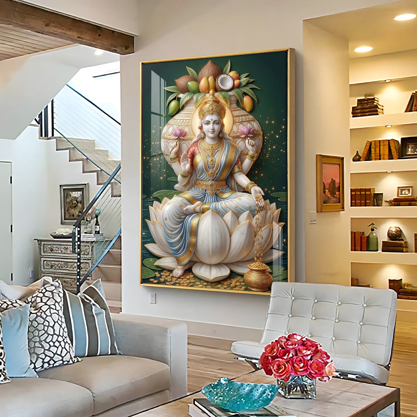 Hindu Goddess Lakshmi Premium Acrylic Vertical Wall Art