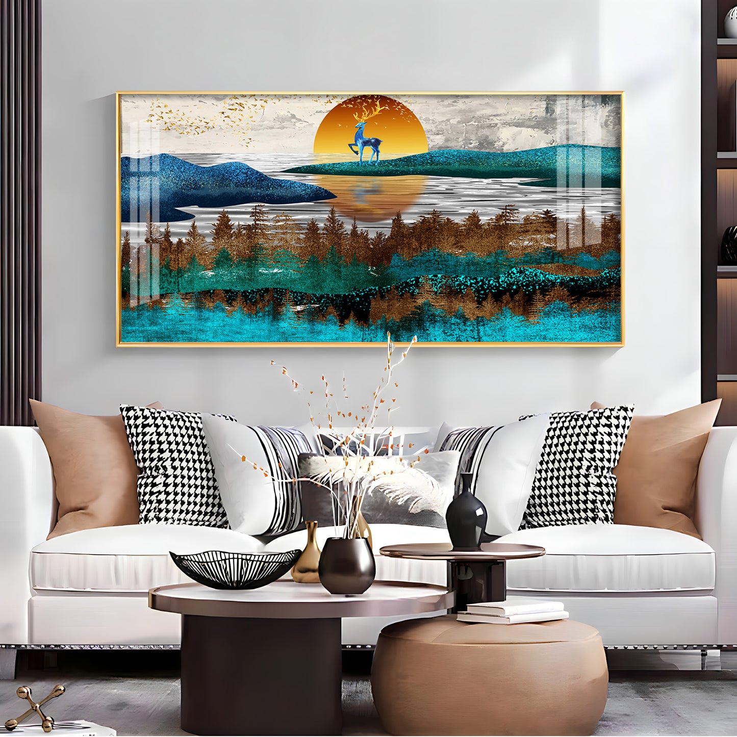 Abstract Nature Scene With Deer Premium Acrylic Horizontal Wall Art