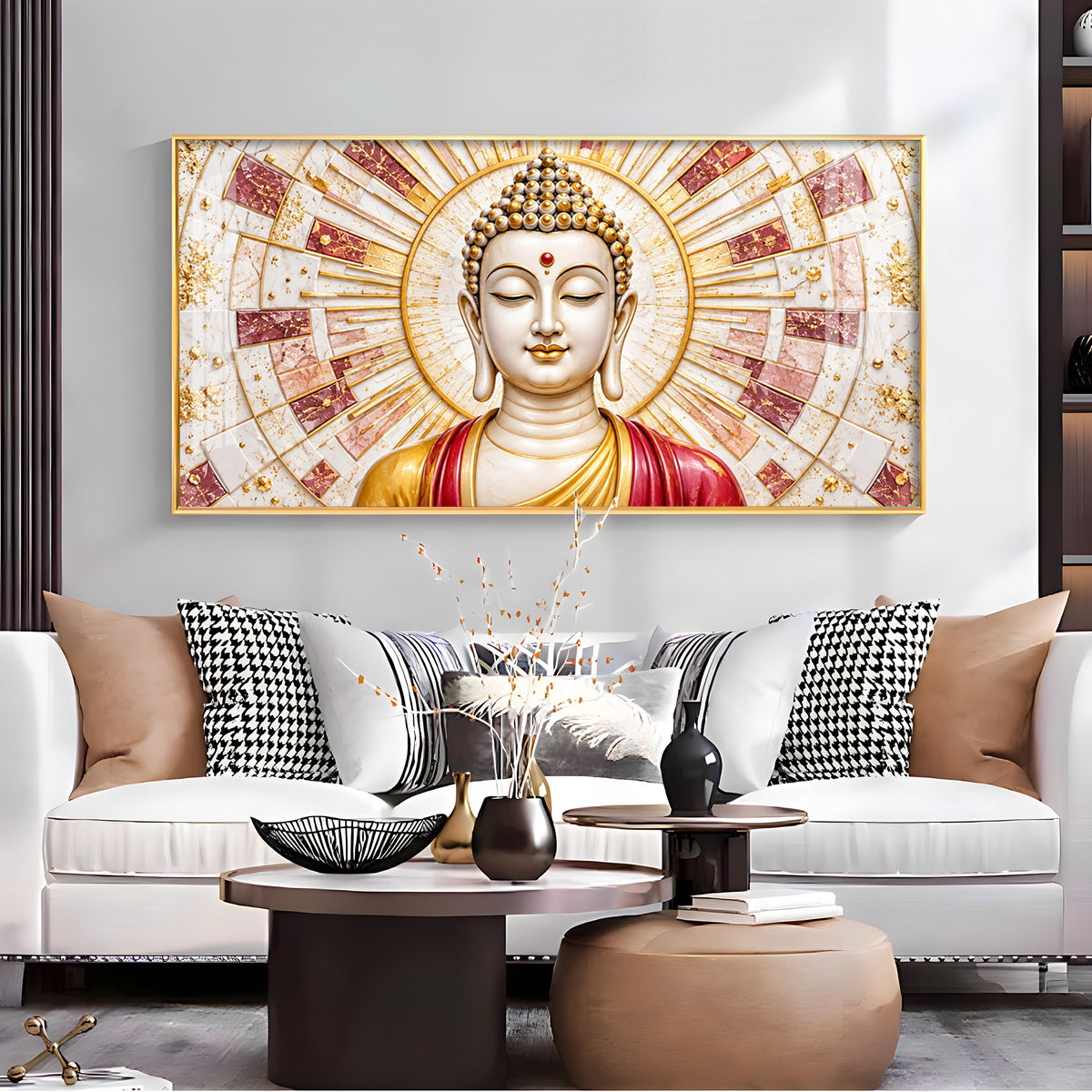 Golden Sunburst Buddha Premium Acrylic Horizontal Wall Art