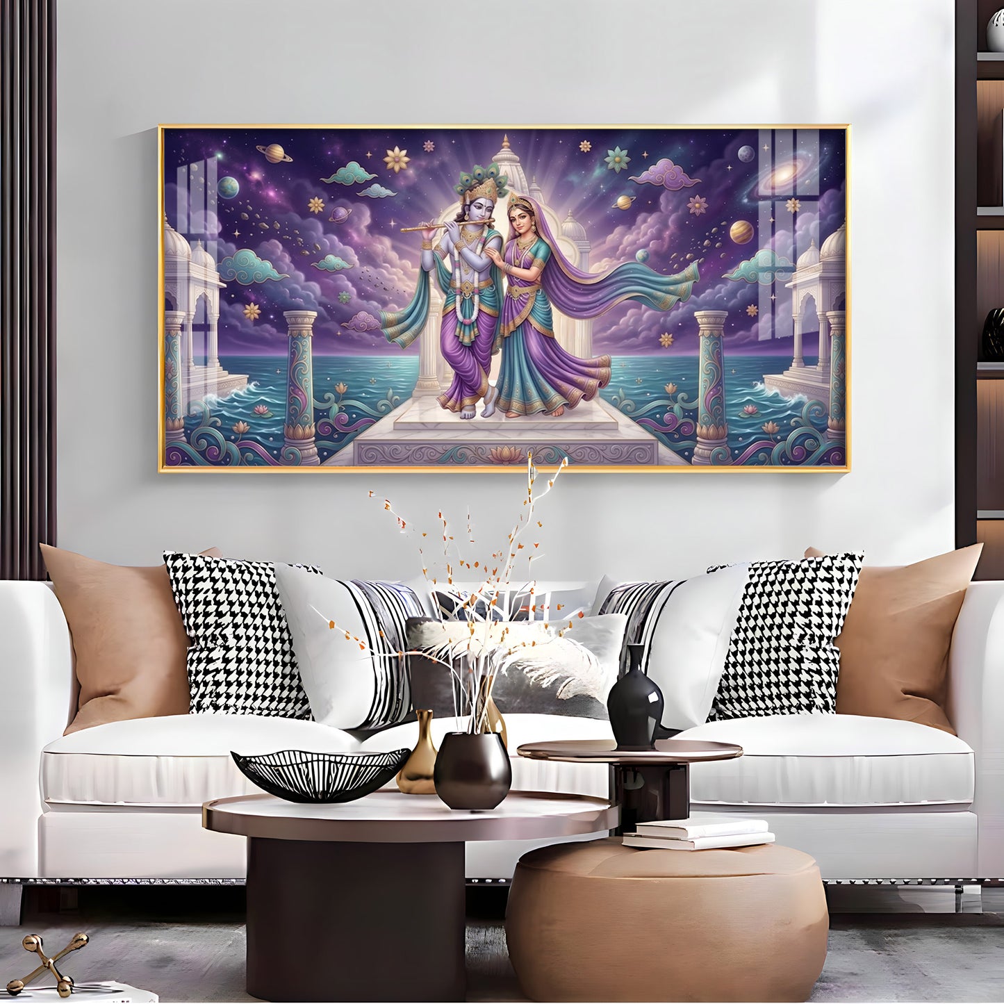 Radha Krishna Moonlit Dance Premium Acrylic Horizontal Wall Art