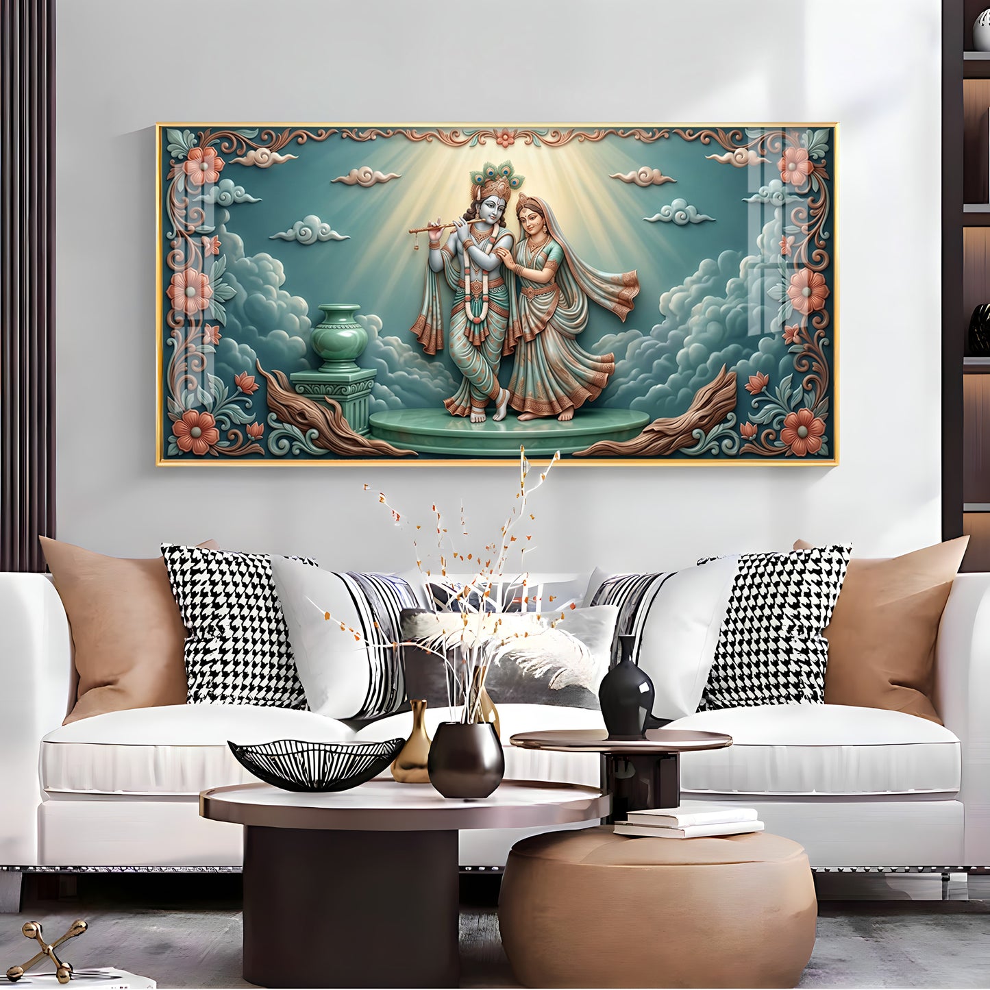 Radha Krishna In A Devotional Pose Premium Acrylic Horizontal Wall Art
