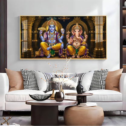 Lord Vishanu & Ganesh Ji Premium Acrylic Horizontal Wall Art