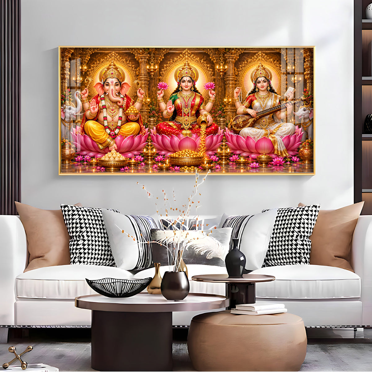 Lord Ganesha, Goddess Lakshmi & Goddess Saraswati Premium Acrylic Horizontal Wall Art