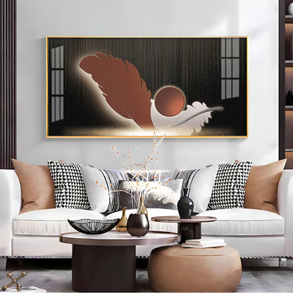 Feathers With Circle Design Premium Acrylic Horizontal Wall Art