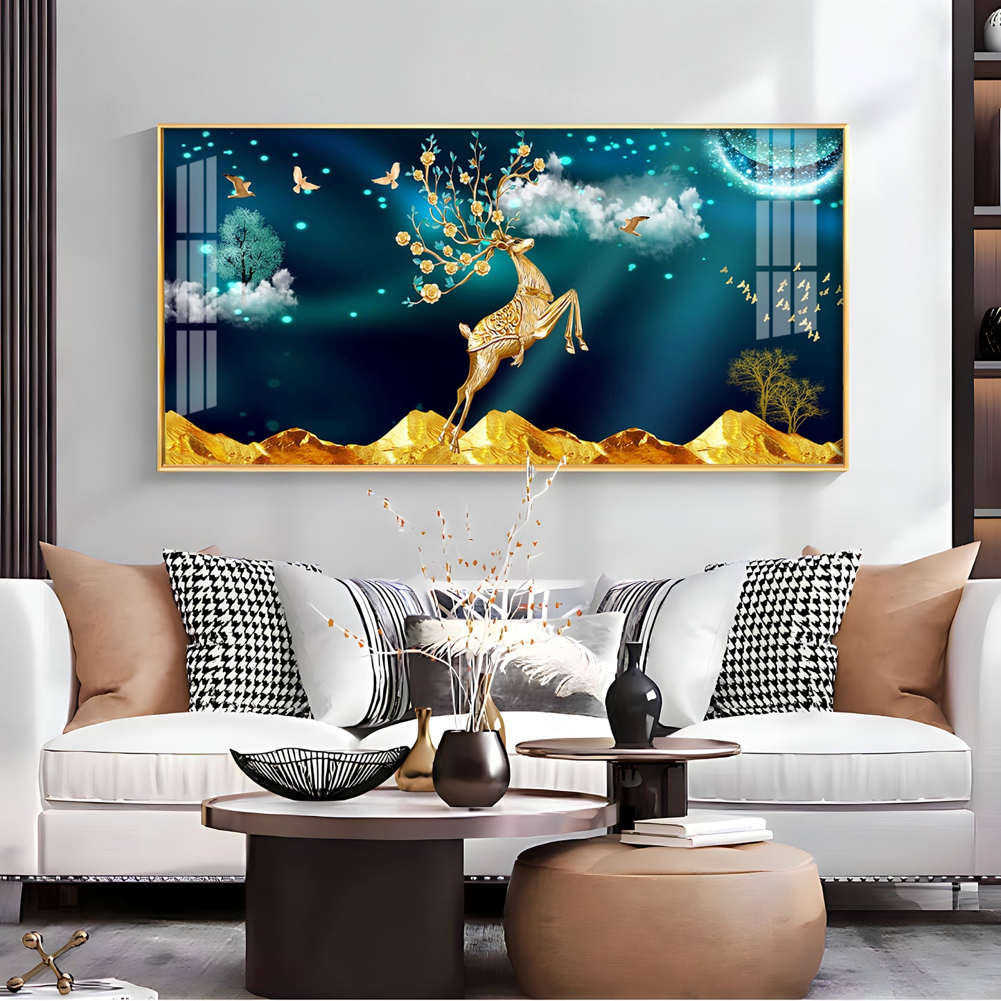 Deer In Golden Valley Art Premium Acrylic Horizontal Wall Art