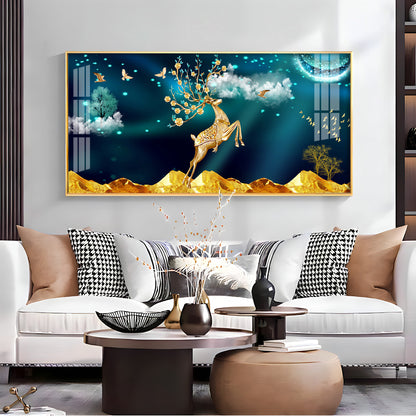 Deer In Golden Valley Art Premium Acrylic Horizontal Wall Art