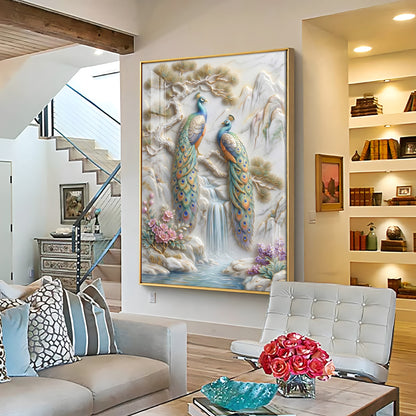 Amazing Two Peacocks Premium Acrylic Vertical Wall Art