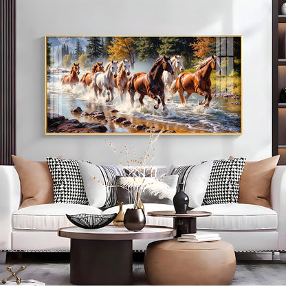 Running Horses in River Premium Acrylic Horizontal Wall Art