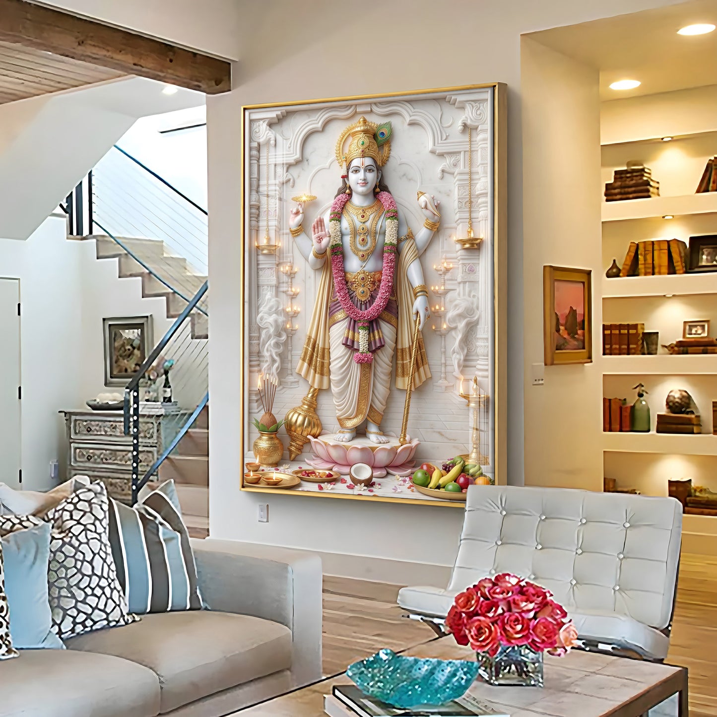 Vishnu Bhagwan With Sudarshana Chakra Premium Acrylic Vertical Wall Art