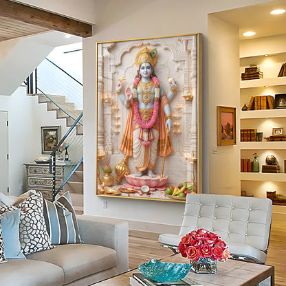 Divine Radiance of Lord Vishnu Premium Acrylic Vertical Wall Art