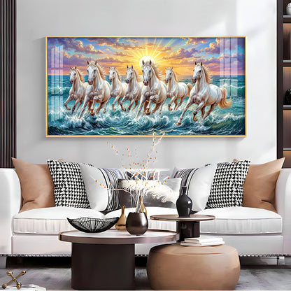 7 Running Horses Galloping Across Water Premium Acrylic Horizontal Wall Art