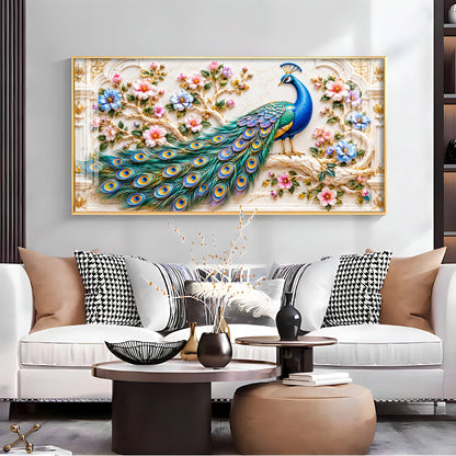 Majestic Peacock Floral Premium Acrylic Horizontal Wall Art