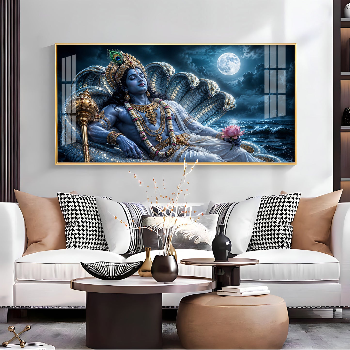 Lord Vishnu With Sheshnag Premium Acrylic Horizontal Wall Art