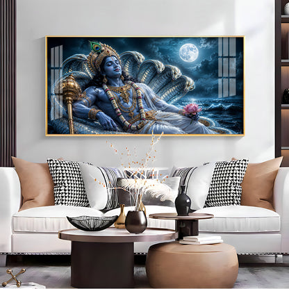 Lord Vishnu With Sheshnag Premium Acrylic Horizontal Wall Art