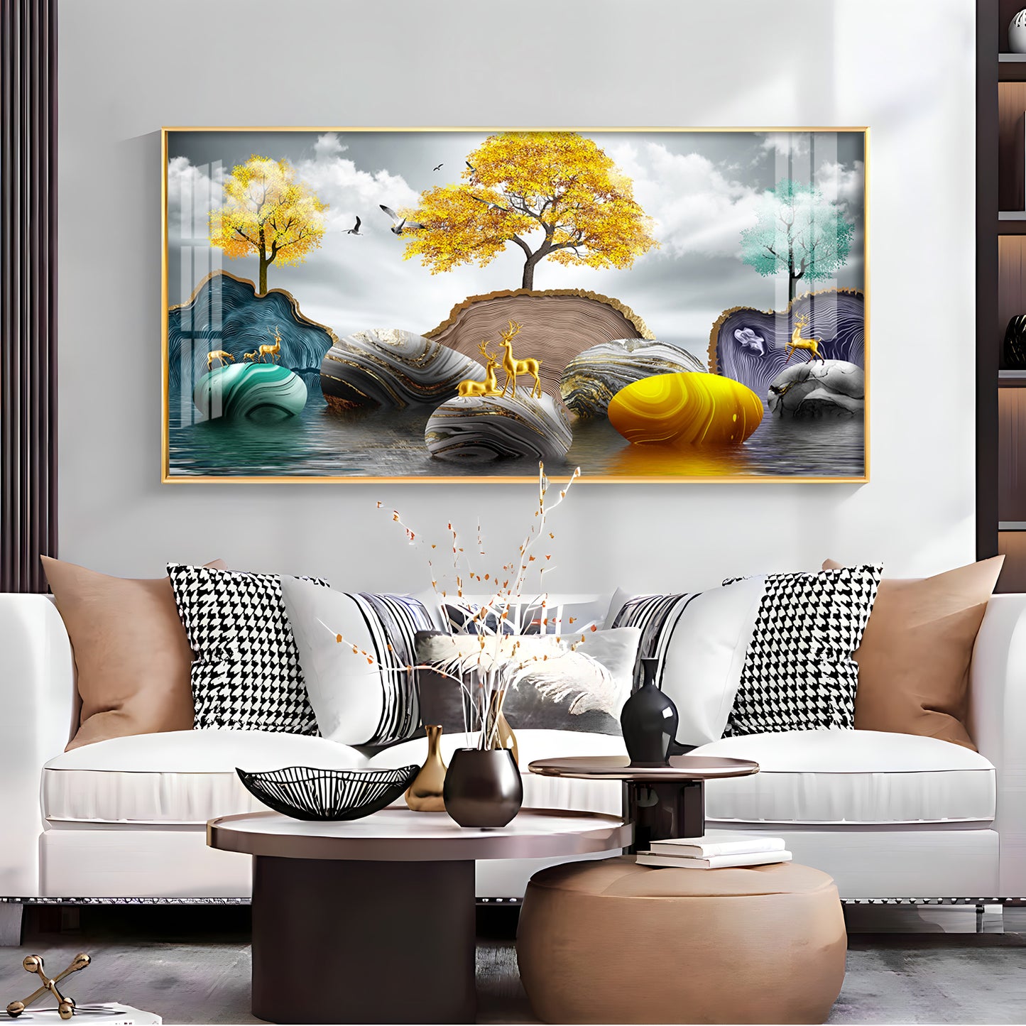 Radiant Golden Trees Premium Acrylic Horizontal Wall Art