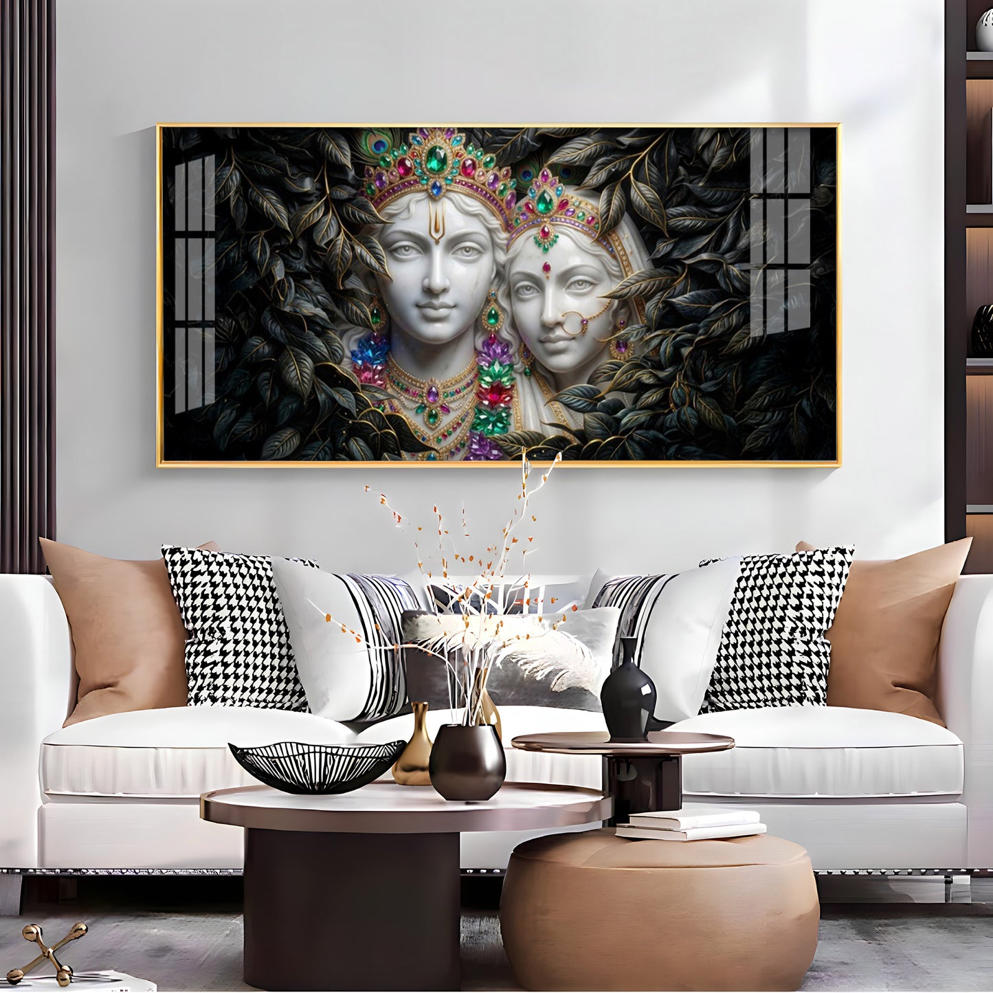 Love's Reflection with Radha and Krishna Duo Premium Acrylic Horizontal Wall Art