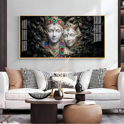 Love's Reflection with Radha and Krishna Duo Premium Acrylic Horizontal Wall Art