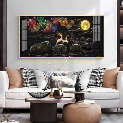 Luxurious Gold Moon and Deerstone Dreams Premium Acrylic Horizontal Wall Art
