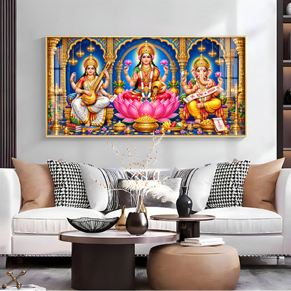 Maa Lakshmi, Saraswati & Ganesha Premium Acrylic Horizontal Wall Art