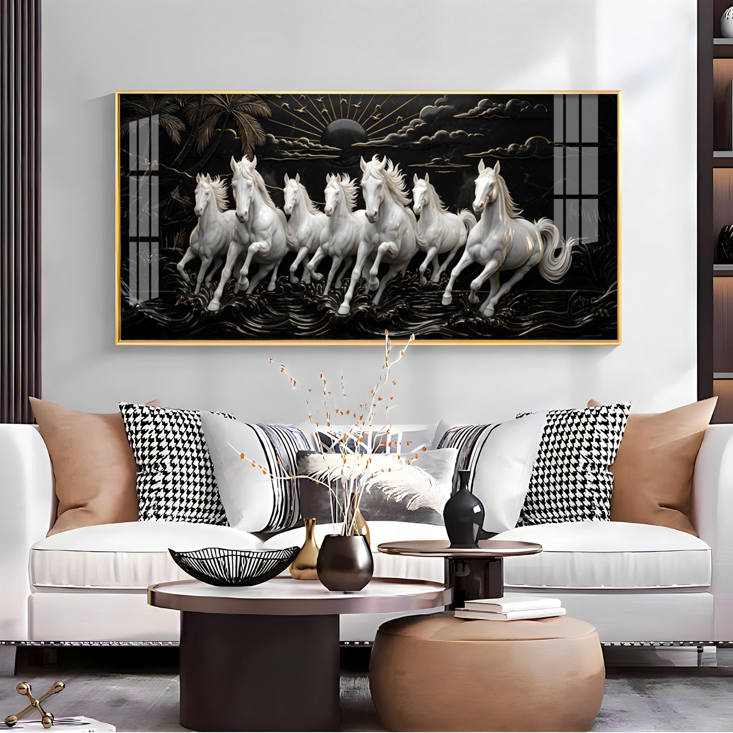 Seven Running Vastu Lucky Horses Premium Acrylic Vertical Wall Art