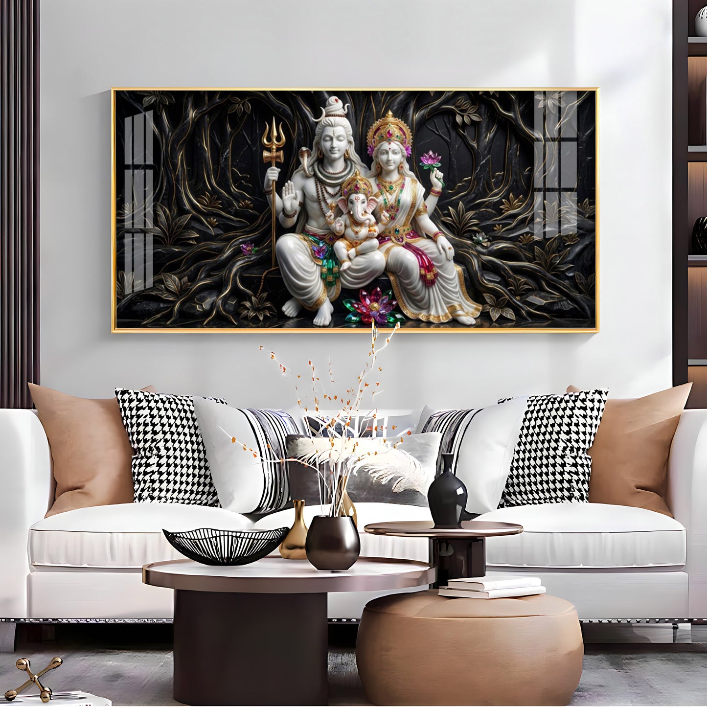 Lord Shiva, Goddess Parvati With Ganesh Ji Premium Acrylic Horizontal Wall Art