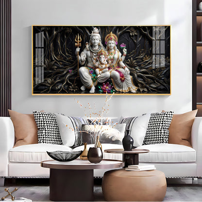 Lord Shiva, Goddess Parvati With Ganesh Ji Premium Acrylic Horizontal Wall Art