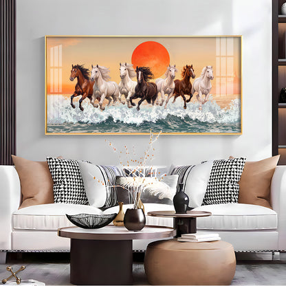 Seven Horses Glloping Across Ocean Premium Acrylic Horizontal Wall Art