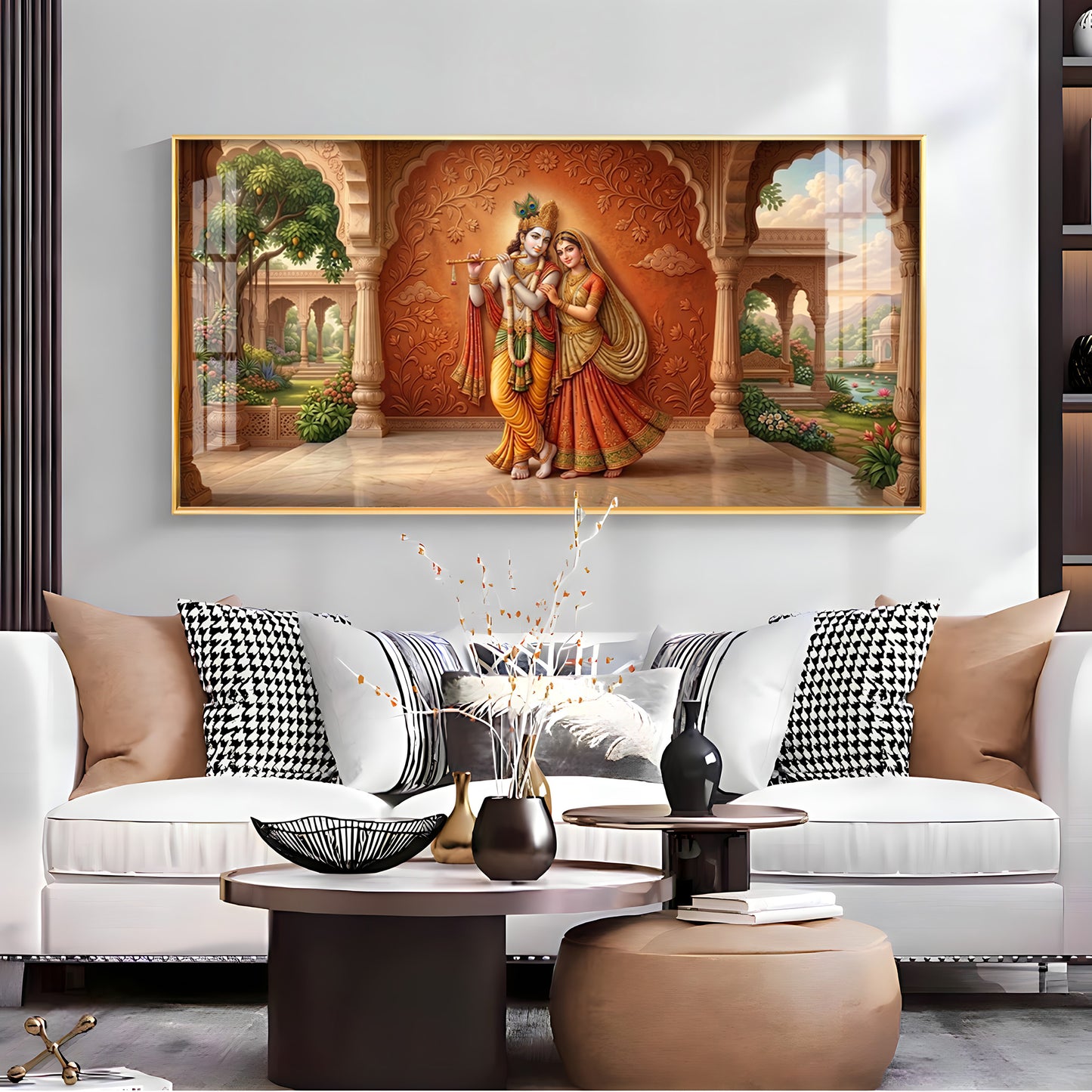 Lord Krishna With Shri Radha Premium Acrylic Horizontal Wall Art