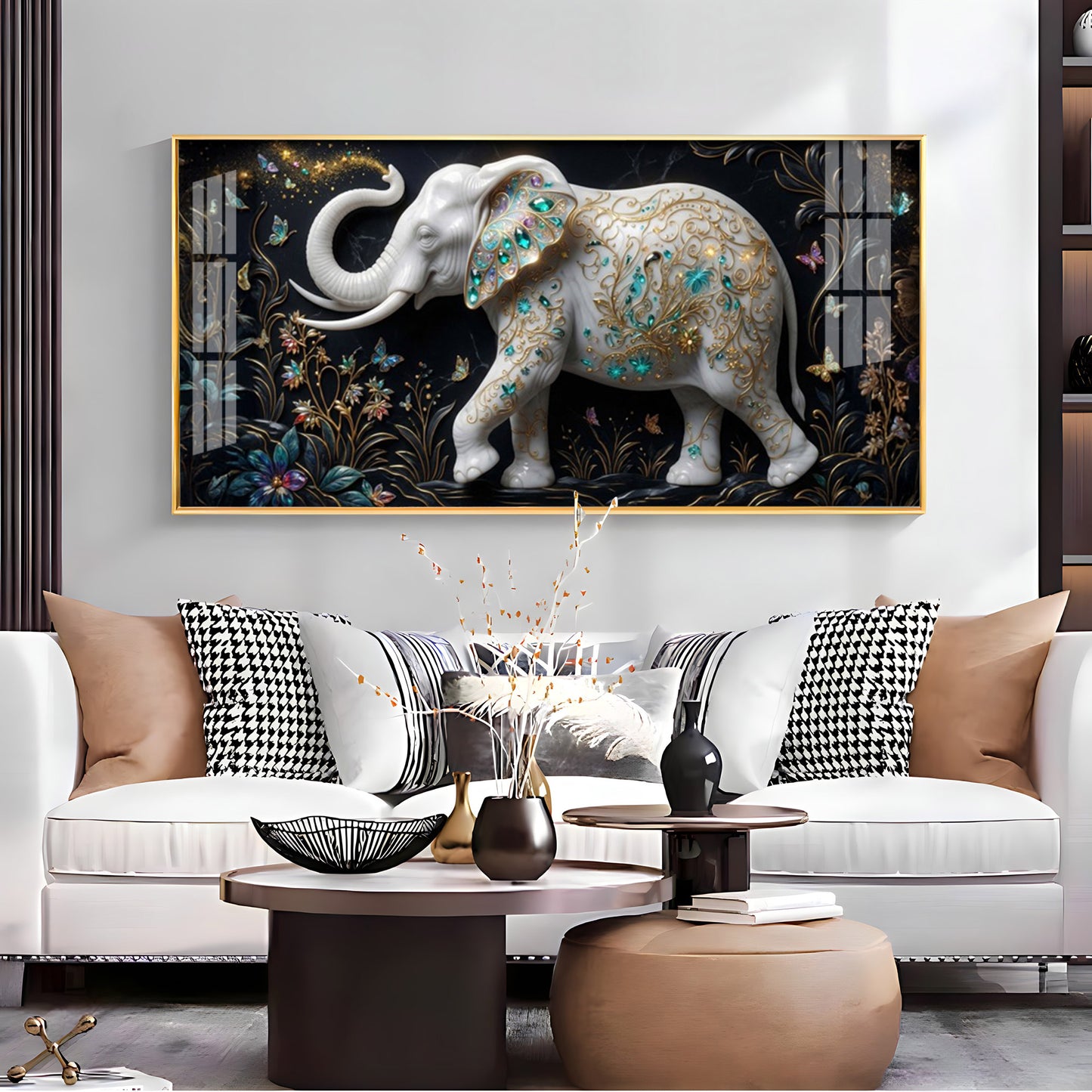 Emerald Elegance Elephant Premium Acrylic Horizontal Wall Art