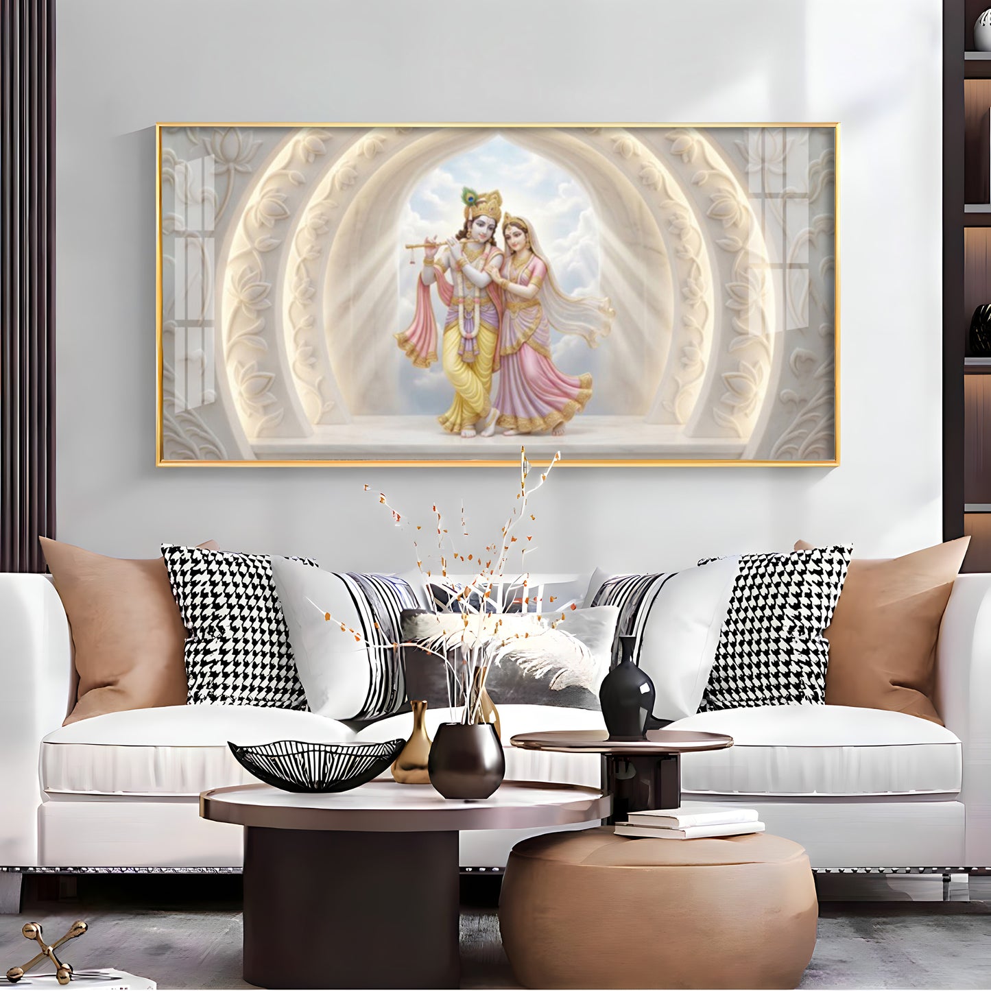 Serene White Radha Krishna Premium Acrylic Horizontal Wall Art