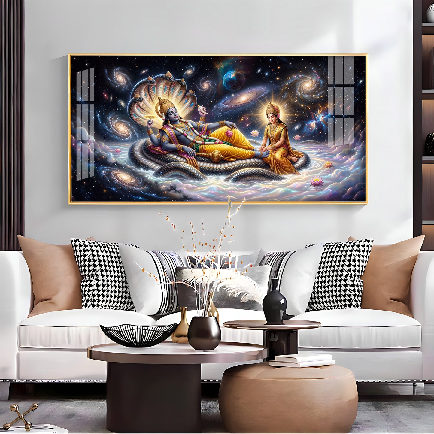 Lord Vishnu , Goddess Lakshmi With Serpent Shesha Premium Acrylic Horizontal Wall Art