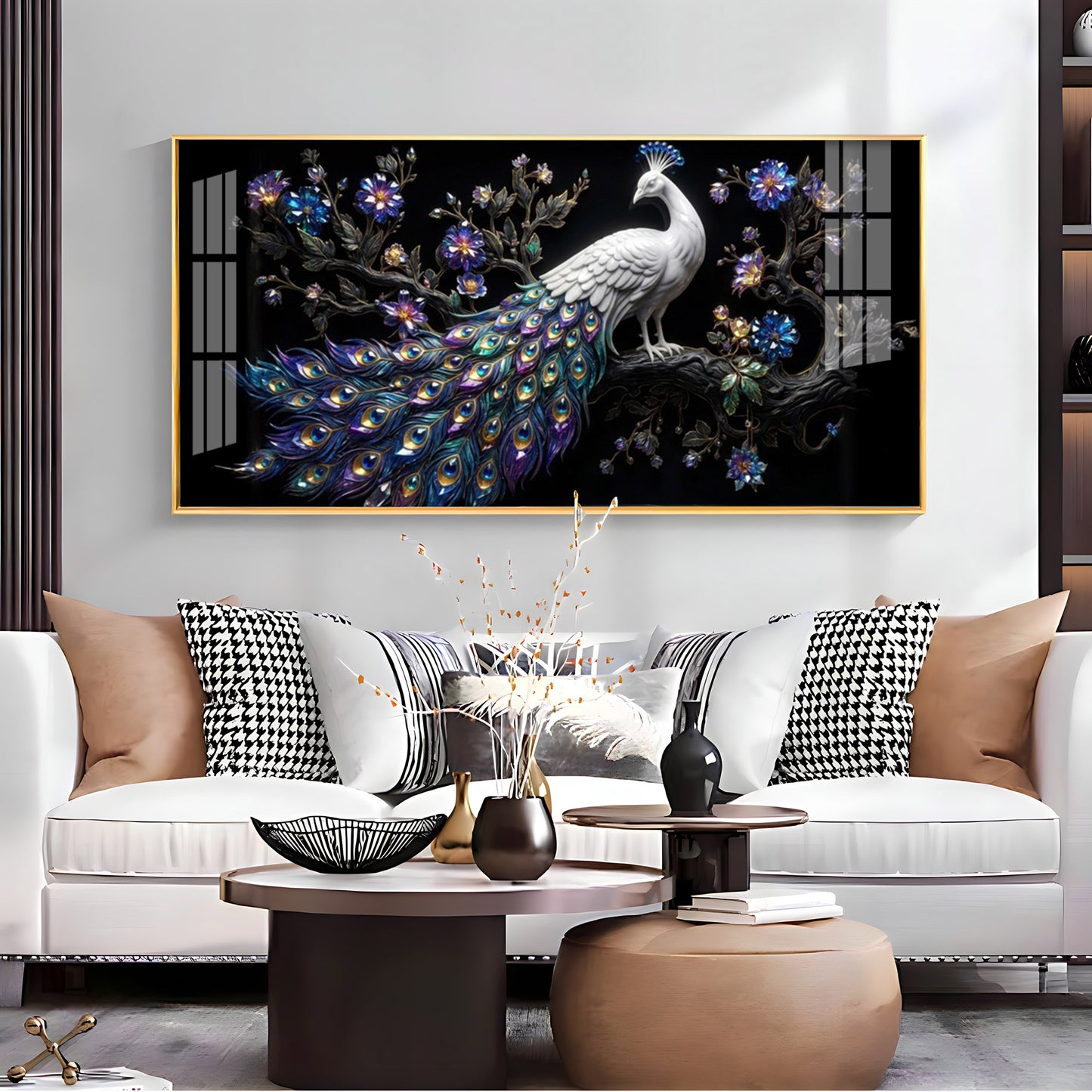 Peacock Perch Premium Acrylic Horizontal Wall Art