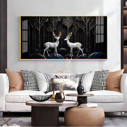 Two White Deer With Golden Antlers Premium Acrylic Horizontal Wall Art